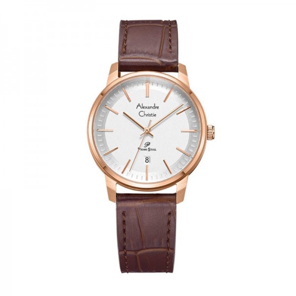 Alexandre Christie AC 1030 Rosegold White Brown Leather Lady LDLRGSL